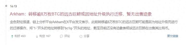 近期币圈震荡，比特币高位波动，远古巨鲸地址激活引何影响？